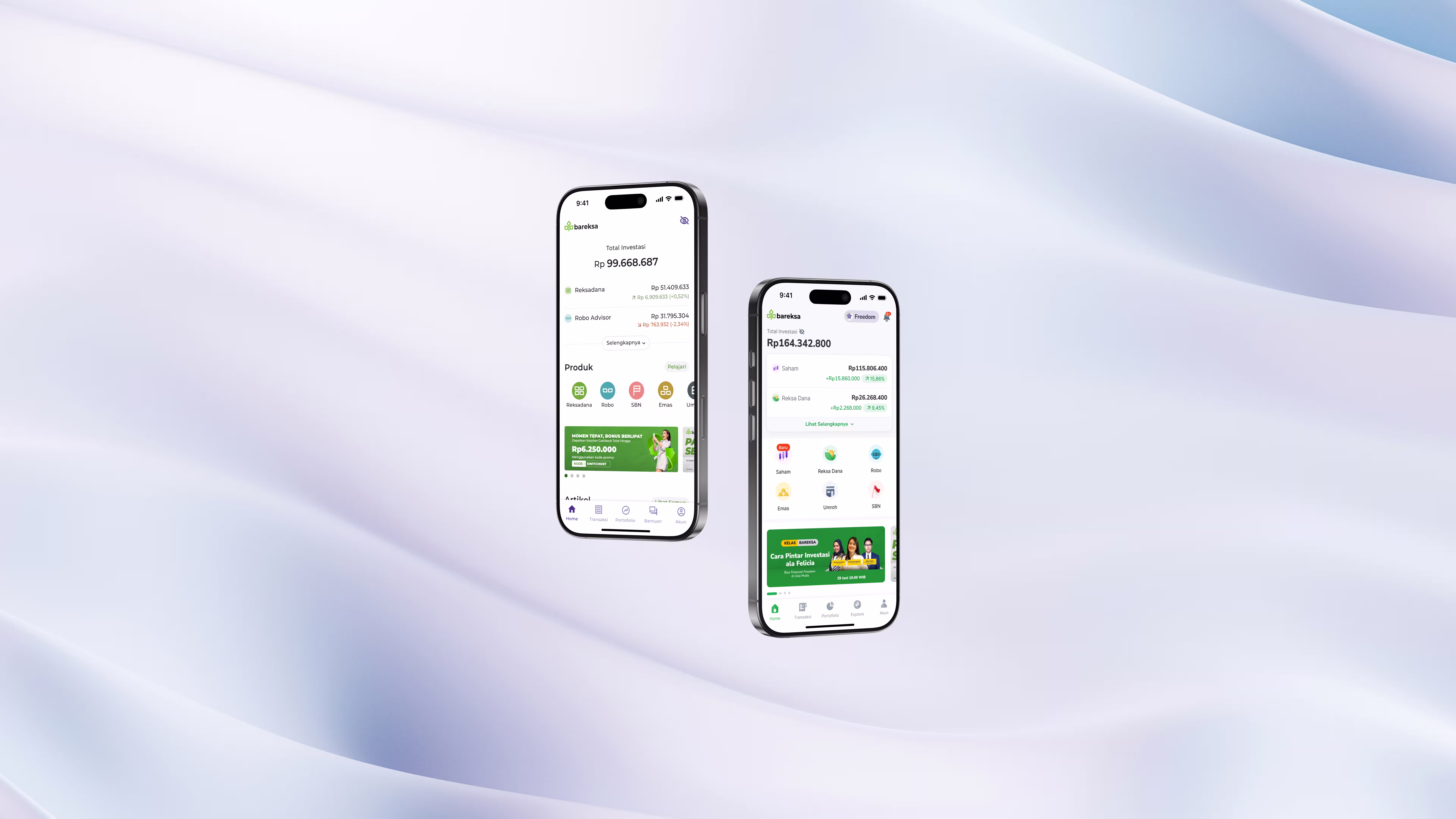 Bareksa app interface transformation—before and after UI screens