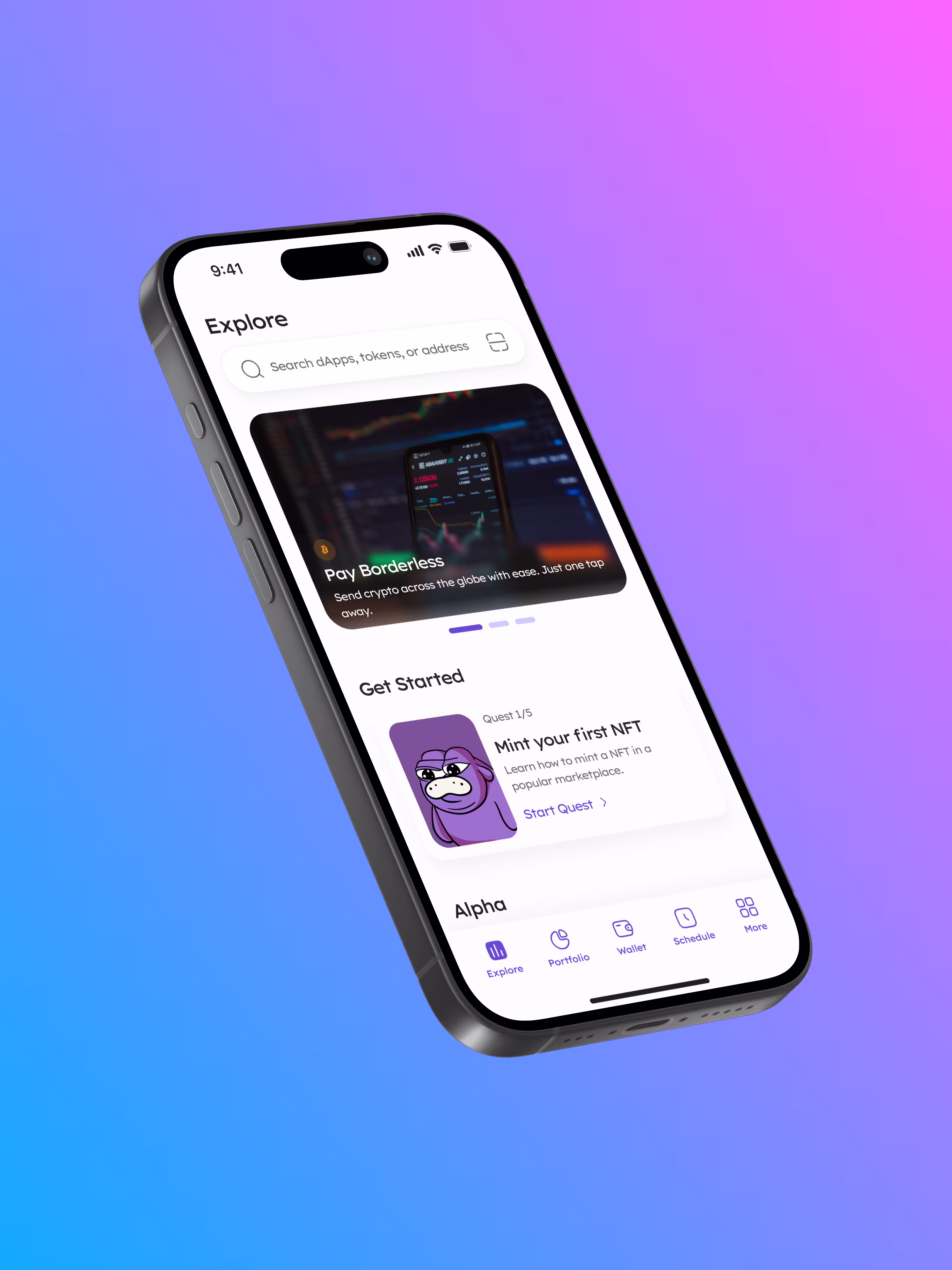 Interactive explore page for crypto wallet application