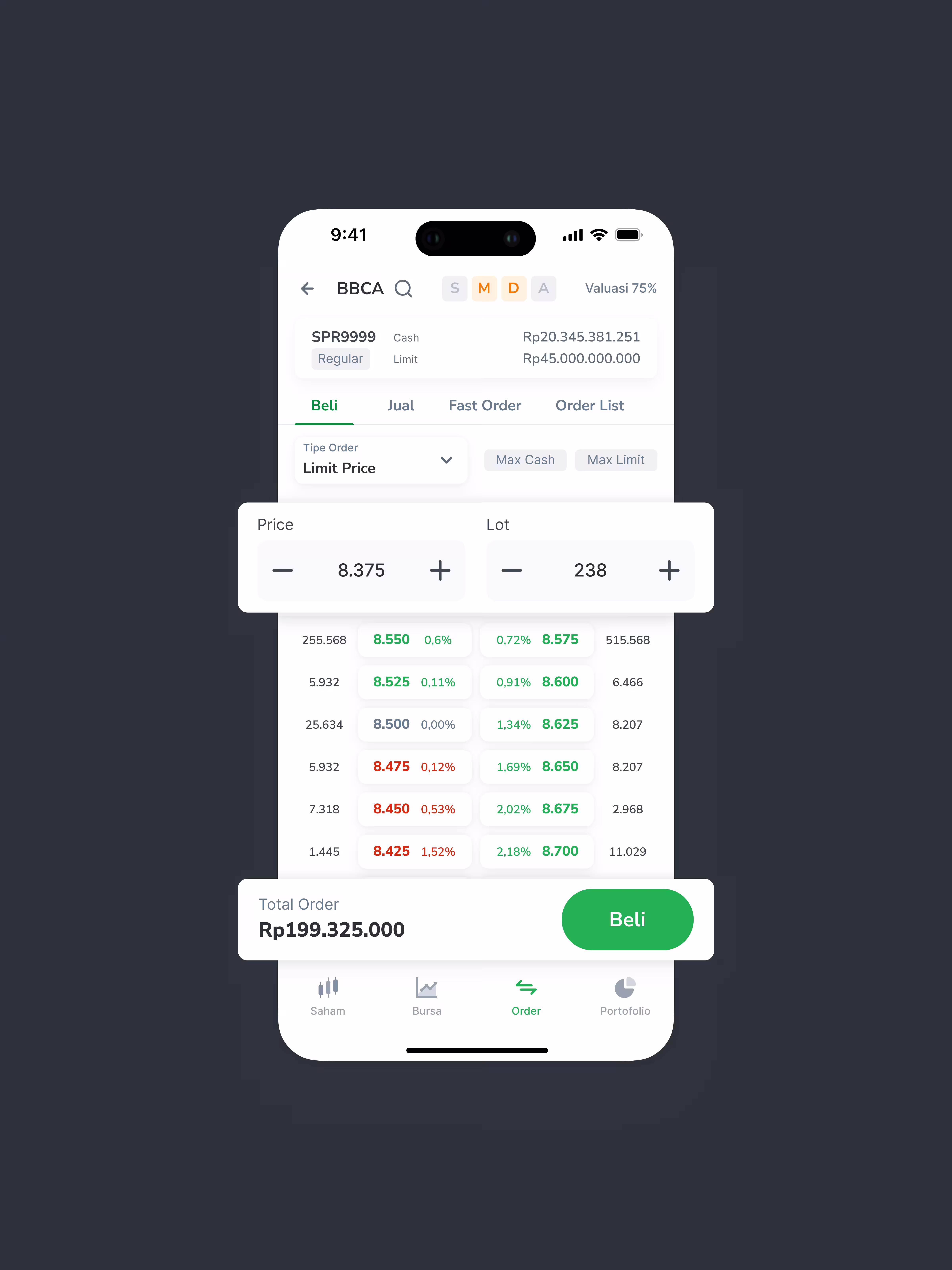 Bareksa Stock app interface demonstrating visual cues for intuitive trading.